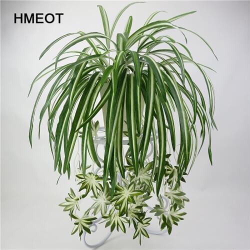 65cm 5 Heads Artificial Plants Wall Hanging Chlorophytum Green Plants PVC Fake Flower Simulation Leaves Home Garden Decor