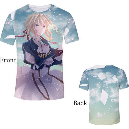 Colorful Anime Violet Evergarden T-shirt O-Neck Style Tops & Tees Fashion Short Sleeve