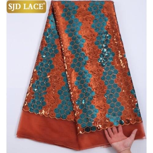 SJD LACE French Lace Fabric High Quality Colorful Sequins African Lace Fabric Soft Tulle Mesh Laces For 2021Wedding Dress A2224