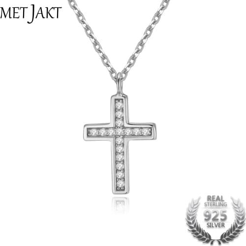MetJakt Classic Cross Charm 925 Sterling Silver Adjustable Sizes Chain Pendants Necklace with 3A Zircon for Womens Jewelry