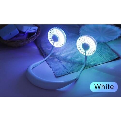 Neck Hanging USB Mini Fan 2000mAh Portable Hands Free Sports Fan 3 Gears Air Cooler with Optional Night Light