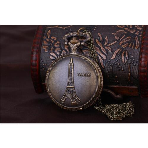 "PARIS" Eiffel Tower Embossed Chain Quartz Pedant Montre Bronze Men Women Retro Pocket Watch Quality Gift Casual Fob Watch
