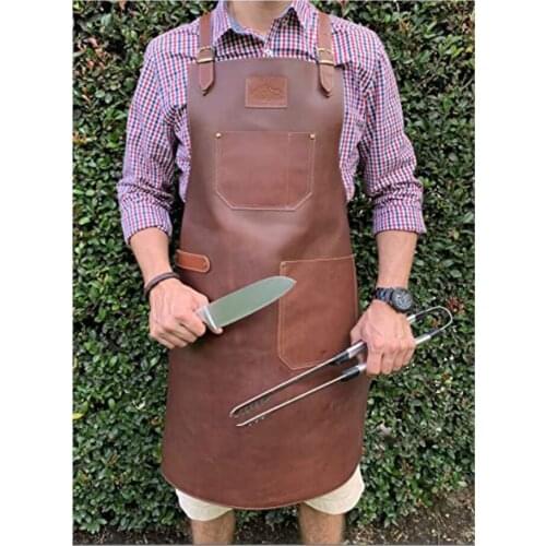 Tough Guy mens Carpenter Apron Baking Barbecue Apron Woodworking Flower Apron PU Cross Strap Sleeveless Apron