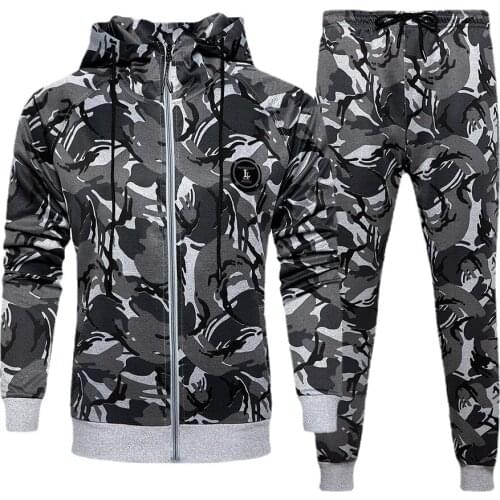 2021 New Men Pants Pullover Sportwear Camouflage Casual Suit Male Clothes +2 Pieces Sets Tracksuit Men Brand Hooded Sweatshirt
