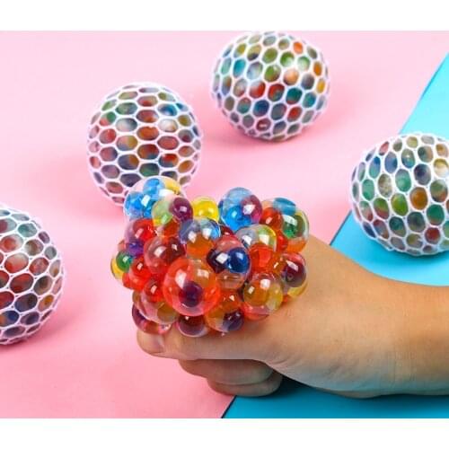 Mesh Ball Stress Sequins Color Grape Squeeze Anti-Stress Squishy Toys for Mood Autism Kids Adult Play Decompression Vent