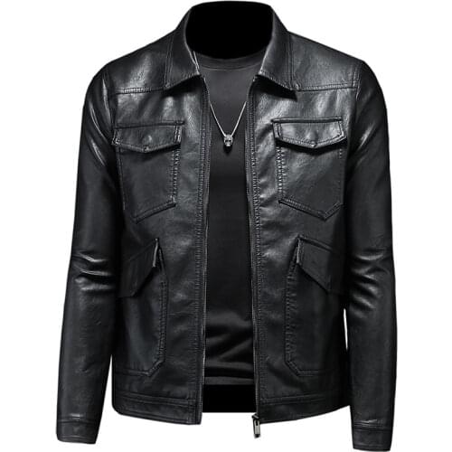 2021 autumn and winter new multi-pocket leather coat mens fashion tooling style large size 4XL leather jacket motorcycle jacket