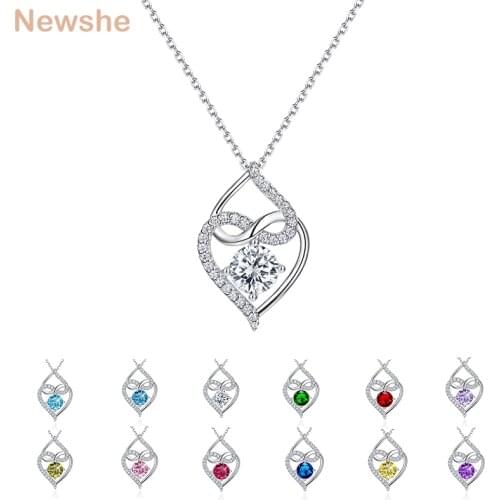 Newshe 12 Color Birth Stone AAAAA CZ Infinity Love Pendant Neckalce 925 Sterling Silver New Trendy Jewelry Mothers' Day Gift