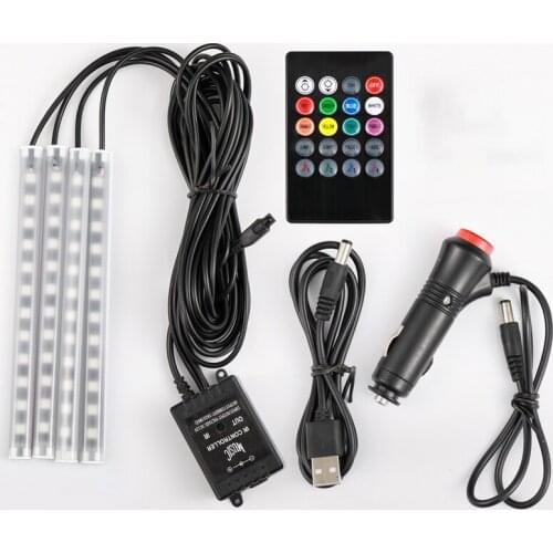 Car Interior Light RGB Atmosphere LED Decorative Light Strip USB Wireless Remote Music Control Multiple Modes Car Foot Light