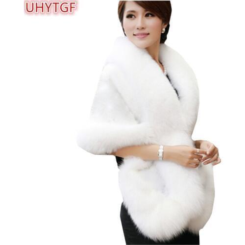 UHYTGF Autumn winter fur coat female medium long armpit hair 2018 new plus size imitation fox fur collar shawl Womens clothing