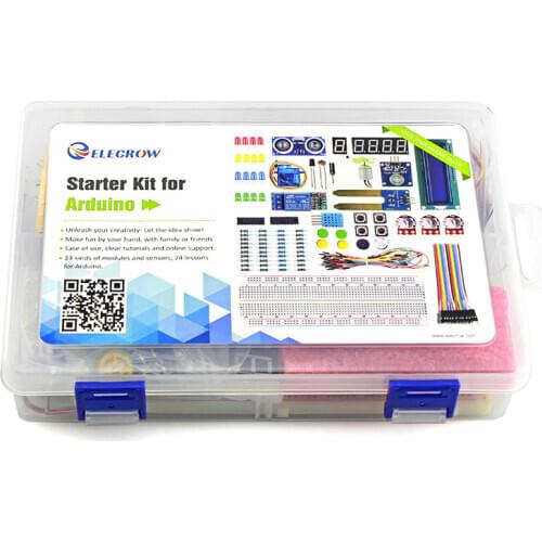 Elecrow Starter Kit for Arduino Beginners Students Kids Display Sensor DC Motor Modules Wires Electronic DIY Kit with 22 Lessons