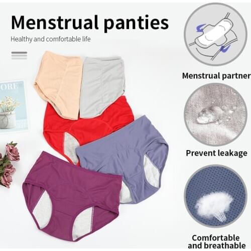 2pcs Leak Proof Menstrual Period Panties Women Underwear Fiber High Waist Physiological PantsFour-Layer Organic Cotton Widen red