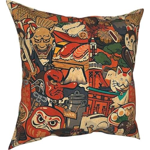 Japanese Sushi Crabs Daruma Pillowcase Home Decor Cushions Throw Pillow for Home Polyester Double-sided Printing Casual