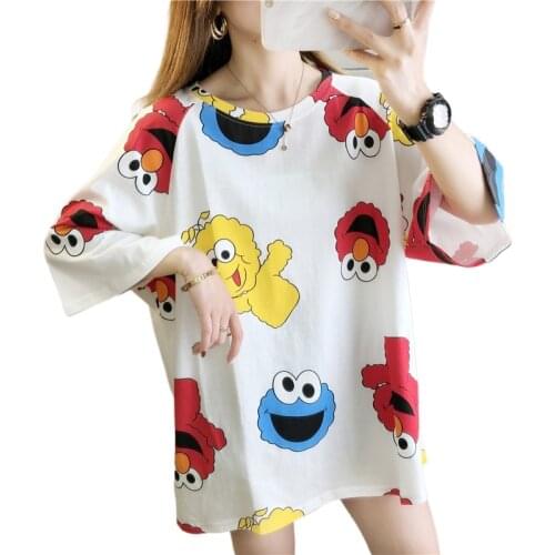 Spring Summer Women Cartoon T-Shirt DE Oversized Graphic Stripes Graffiti Long Tees Multi-Design Harajuku Tops Kawaii Clothes