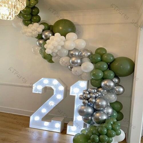 132pcs Sage Green Balloons Garland Baby Shower Birthday Party Decoration Wedding Supplies White Chrome Silver Ballon Arch Kit