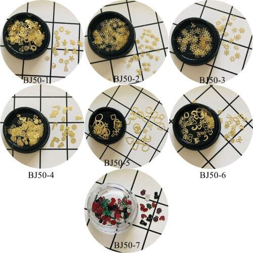 1Jar Hard Gold Metal Non-adhesive Sticker Mixed Designs Mix Christmas Geometric Snowflake New Year in Black Jar BJ50