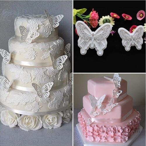 2PCS/lot Butterfly Cake Mould Fondant Decorating Cookie Plunger Cutters Mold Bakeware Cake Decorating Tools