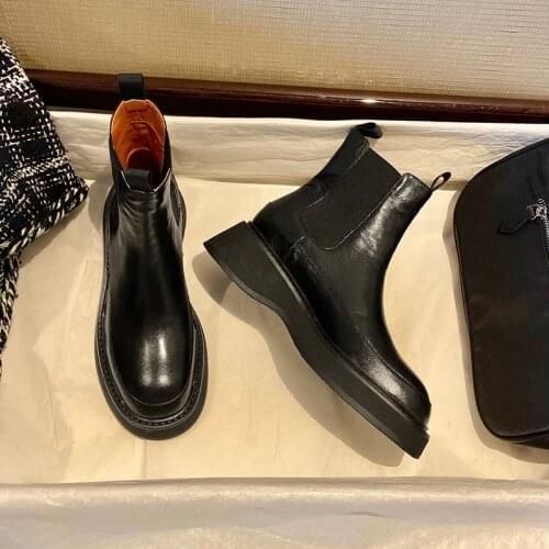 2021 Women Shoes Wedges Round Toe Platform Boots Split Leather Ankle Boots Winter black boots women boots fur boots