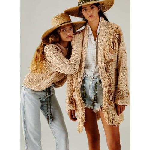 2021FW Autumn High Quality Women Embroidery Hollow Tassel Cardigans Female Luxury Knitted Coat Sweater 2 Color