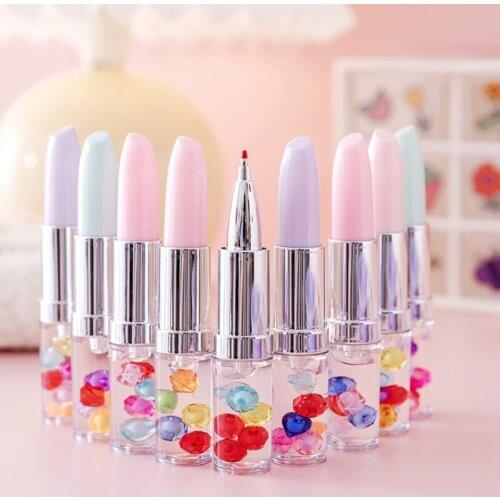 3pc Creativity Lipstick Shape Gel Pen Kawaii Learning Stationery Creative Writing Black Signature Marker Office School Supplies