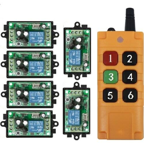 6*1 Channel Relay Wireless Remote Control Light Switch 10A Relay Radio 12V Receiver Module 50-500M Power Industrial Transmitter