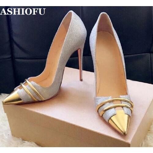 ASHIOFU New Handmade Womens Stiletto Heels Pumps Ballets-toe Sexy Party Dress Shoes Slip-on Large Size Evening Fashion Shoes