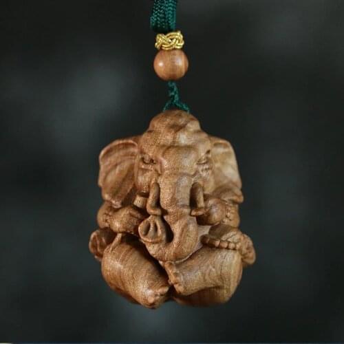 Australian Sandalwood Carved 4cm Elephant God Hand Piece Solid Wood Car Pendant Buddha Statue Patron Saint