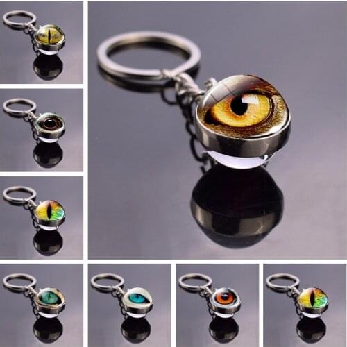 Evil Eyes Double Side Glass Ball Key Chain Creative Dragon Snake Owl Animal Eyes Car Keychain Trinkets Creative Gifts