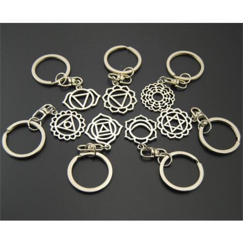 1PC Silver Color Seven Chakra Yoga Collection Keychains Meditation Buddhism Key Chain Rings Jewelry