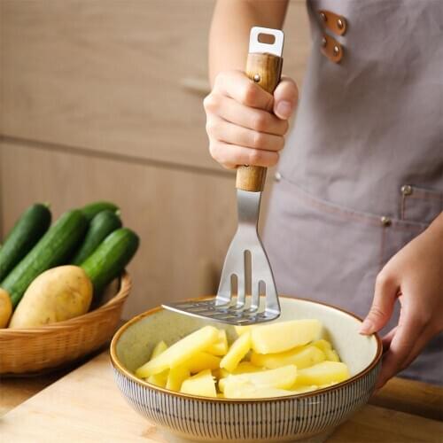 Wooden Handle Stainless Steel Potato Masher Presser For Home Kitchen Use Fruit Vegetable Tools