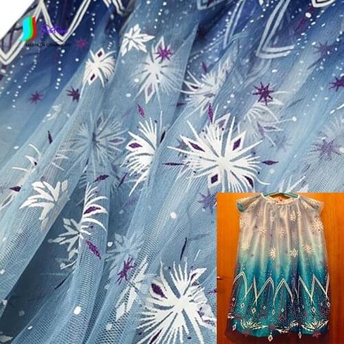 Dreamly Gradient Glitter Snowflake Soft Mesh Fabric Christmas Activities Party DIY Doll Baby Gauze Dress Skirt Background Fabric