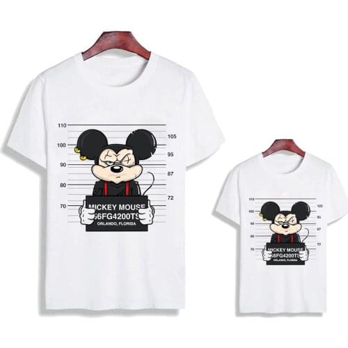 Mickey Mouse T Shirts Matching Family Outfits Harajuku Summer Short Sleeve Casual White O-neck Tshirts Loose White Female Tees