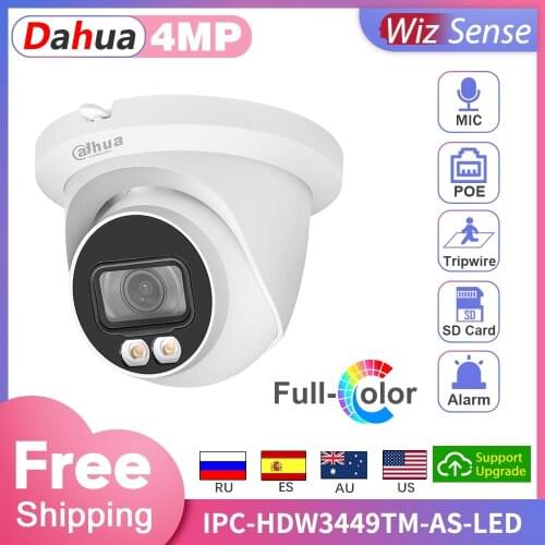 Dahua IP Camera 4MP Full-Color Night Vision Security Protection WizSense Video IPC-HDW3449TM-AS-LED Built-in Mic SD Card Alarm