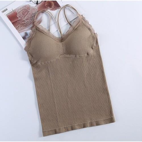 Lace Camis Women Beauty Back Tanks Top Seamless Lace Tops Wireless Underwear Removable Padded Camisole