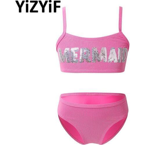 2Pcs Swimsuit Swimwear Kids Girls Spaghetti Shoulder Straps Bikini Tops With Bottoms Children Bathing Suit Set Summer Beach Wear