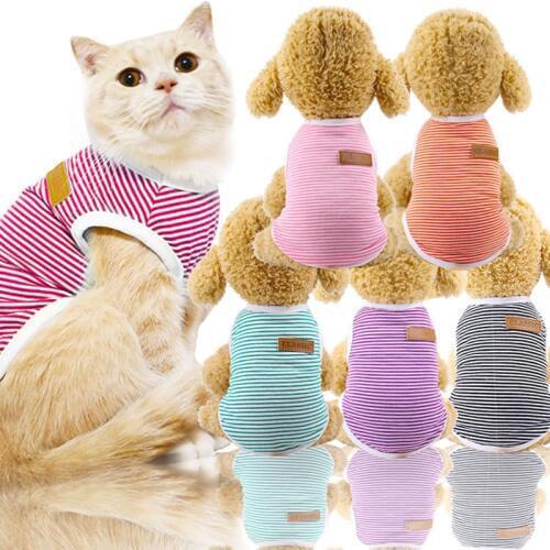 Cute Pet Clothes Striped Cat Clothing Soft Summer Vest Cat Clothes for Cat Kitten Shirt Pet T-shirt Cat Costume Small Dog Clothe