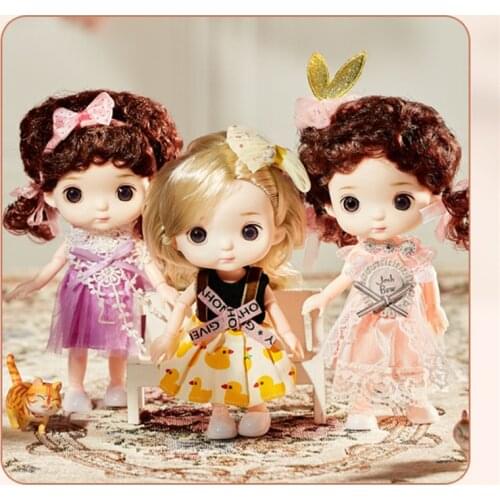 Mini BJD Doll 16cm 13 Movable Joints 1/8 Multi-color Hair Doll Fashion CasualClothes Can Dress Up Girls DIY Toys Birthday Gifts