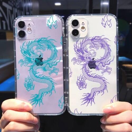 Fashion Dragon Animal Pattern Phone Case Transparent soft For iphone 5 5s 5c se 6 6s 7 8 11 12 plus mini x xs xr pro max