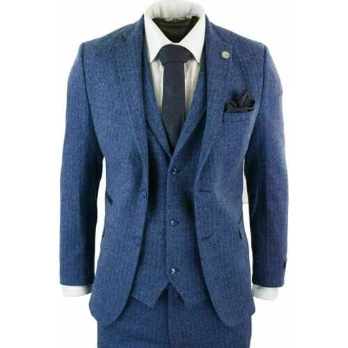 Costume Homme Winter Formal Suits Mens Wedding Blazers Smoking Business Office Worker Wear Wool Tweed 3 Pieces Herringbone Coat