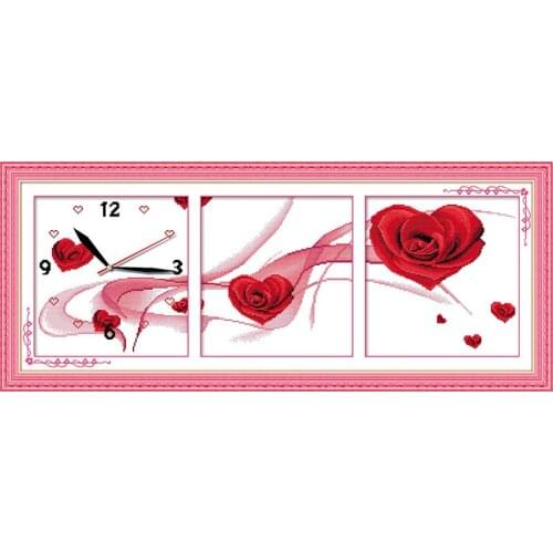 Roses cross stitch kit 14ct 11ct count print canvas wall clock stitching embroidery DIY handmade needlework