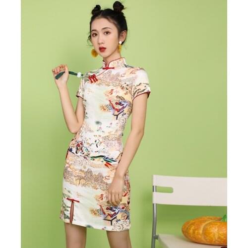 Summer New Young Cheongsam Fashion Little Girl Modified Dress Sexy Slim Short
