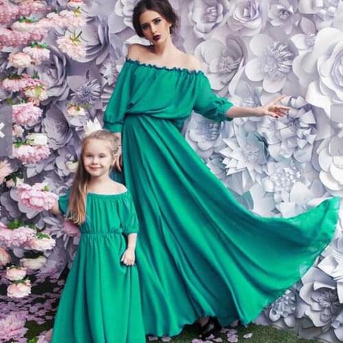 Mum Baby Matching Outfits Mother Daughter Dresses Evening Mommy And Me Clothes Chiffon Family Look Mom And Daughter Maxi Dress