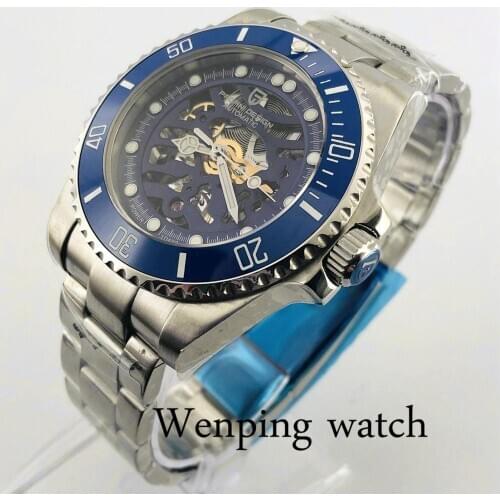 Pagani New 43mm Top Luxury Mechanical Watch Sapphire Crystal Ceramic Bezel Blue Hollow Dial Waterproof Luminous Automatic Watch