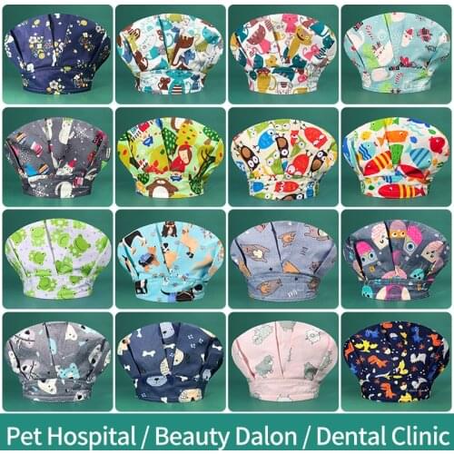 Pet Grooming Scrubs Hat for long hair Floral printing Scrubs Caps Beautician Operator hat wholesale Health service work Caps new