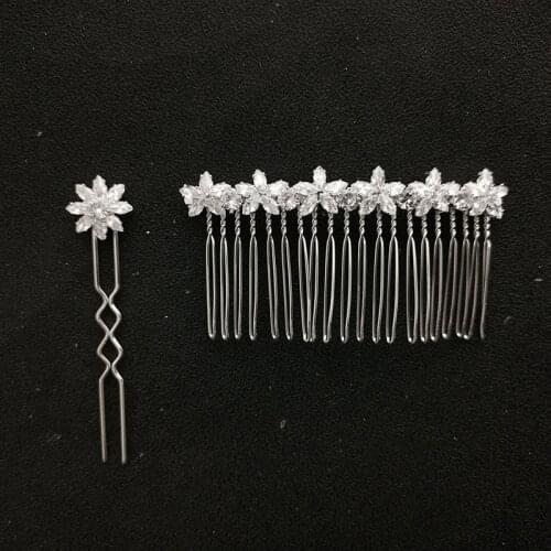 SLBRIDAL Luxury Prong Setting Cubic Zircon Bridal Hair Comb Hair Pins Wedding Hair Accessories Women Girls Fashion Hair Jewelry