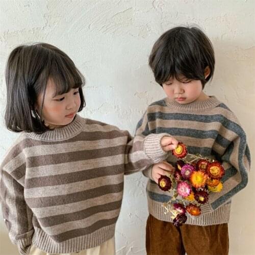 Girls Sweater Kids Coat Outwear 2021 Stripe Plus Velvet Thicken Warm Winter Autumn Tops Cotton Pullover Childrens Clothing