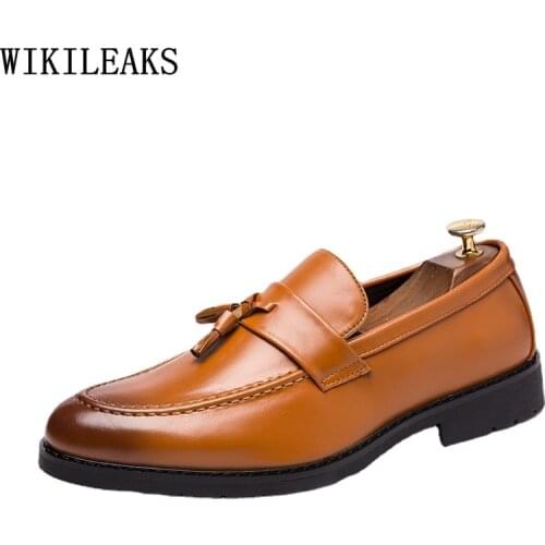 Yellow Penny Loafers Men Slip on Shoes Men Black Men Dress Shoes Leather Tassels Fashion Formal Office Shoes Men Chaussure Homme