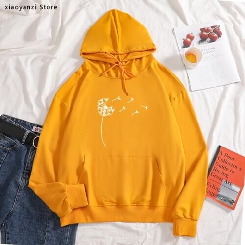 Lus Los Wildflower Dandelion printed women hoodies Cotton sportswear pullovers Casual joggers Female girl sweatshirts