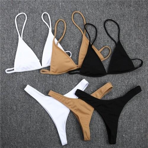 Sexy Swimwear Women 2021 Two Pieces Bikini Set Bra Tie G-String Thong Bikini Triangle Swimsuit Bathing Suit Women Beachwear