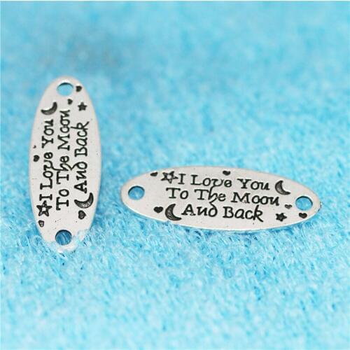 10 pcs/Lot 34*12mm Antique Silver colour letter printed I love you charm message charms