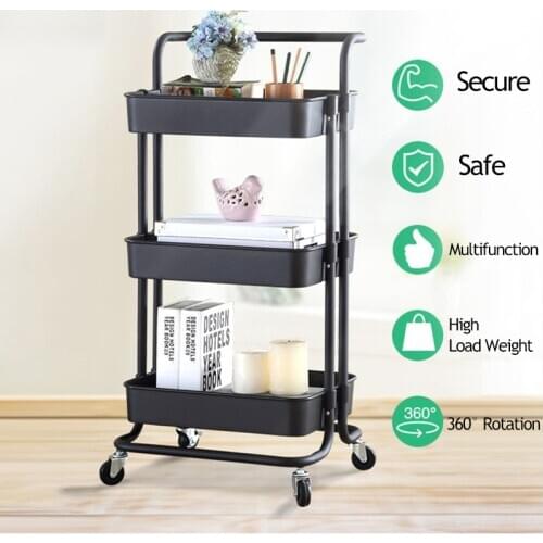 Kitchen Furniture 3 Tier Storage Trolley Cart Kitchen Organizer Bathroom Furniture Movable Shelf Wheels Household Stand Holder